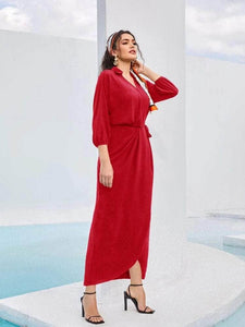 Lemon Tart Wrap Detail Long Dress LTAMD670 - Maroon