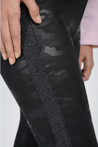 LT Fit Camo Textured Print Side Glitter Striped Yoga Pants - LTFL5