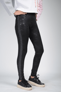 LT Fit Camo Textured Print Side Glitter Striped Yoga Pants - LTFL5
