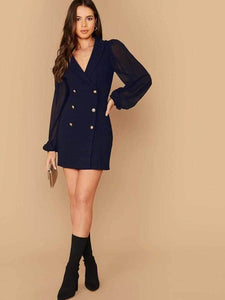 LT Fuse Blazer Style Chiffon Sleeve LTFUDR37 Stitched Dress - Blue