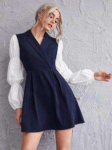 LT Fuse Blazer Style Puff Sleeve Detail LTFUDR55 Stitched Dress