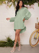 LT Fuse Button Baloon Sleeve Detail LTFUDR298 Stitched Dress - Green