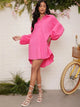 LT Fuse Button Baloon Sleeve Detail LTFUDR298 Stitched Dress - Pink