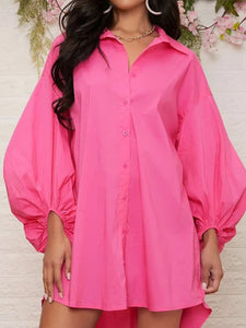 LT Fuse Button Baloon Sleeve Detail LTFUDR298 Stitched Dress - Pink