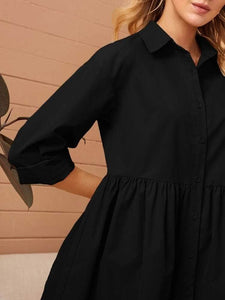 LT Fuse Button Detail LTFUDR188 Stitched Dress - Black