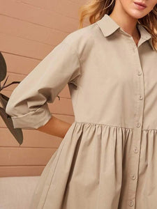 LT Fuse Button Detail LTFUDR188 Stitched Dress - Cream