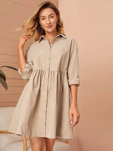 LT Fuse Button Detail LTFUDR188 Stitched Dress - Cream
