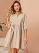 LT Fuse Button Detail LTFUDR188 Stitched Dress - Cream