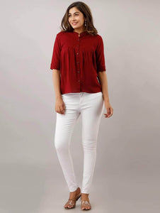 LT Fuse Button Detail Shirt LTFUB98 Stitched Top - Maroon