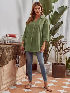 LT Fuse Button Detail Side Knot Shirt LTFUB106 Stitched Top - Green