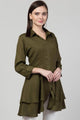 LT Fuse Button Detail Tiered Shirt LTFUB163 Stitched Top - Green