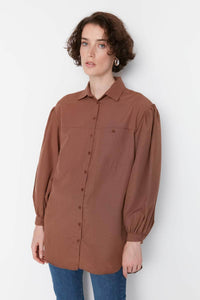 LT Fuse Button Oversized Detail LTFUB237 Stitched Top - Brown