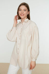 LT Fuse Button Oversized Detail LTFUB237 Stitched Top - Cream