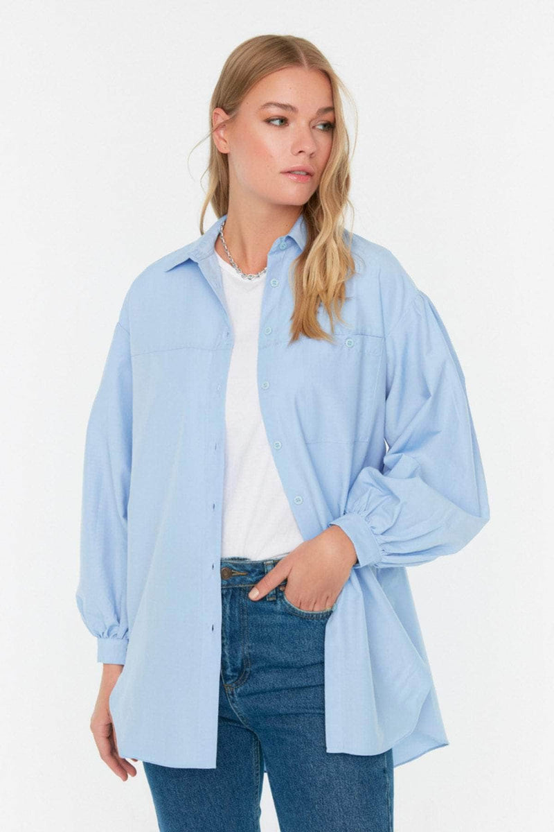 LT Fuse Button Oversized Detail LTFUB237 Stitched Top - Light Blue ...