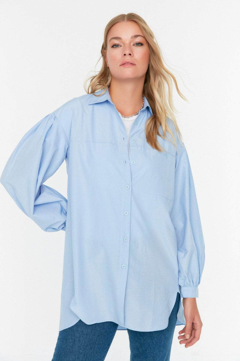 LT Fuse Button Oversized Detail LTFUB237 Stitched Top - Light Blue ...