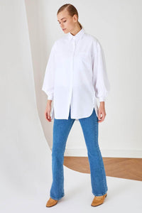 LT Fuse Button Oversized Detail LTFUB237 Stitched Top - White