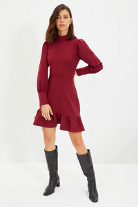 LT Fuse Button Sleeve Detail LTFUDR299 Stitched Dress - Maroon