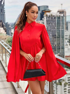 LT Fuse Cape Sleeve Detail LTFUDR305 Stitched Dress - Red