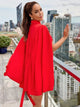 LT Fuse Cape Sleeve Detail LTFUDR305 Stitched Dress - Red