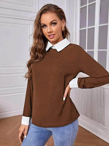 LT Fuse Collar Detail LTFUB157 Stitched Top - Brown