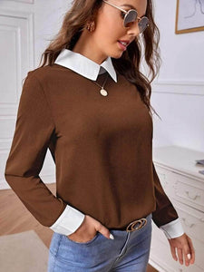 LT Fuse Collar Detail LTFUB157 Stitched Top - Brown