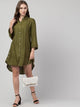 LT Fuse Dip Hem Button Shirt Detail LTFUDR293 Stitched Dress - Green
