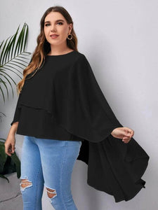 LT Fuse Dip Hem Cape Detail LTFUB195 Stitched Top - Black