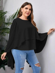 LT Fuse Dip Hem Cape Detail LTFUB195 Stitched Top - Black