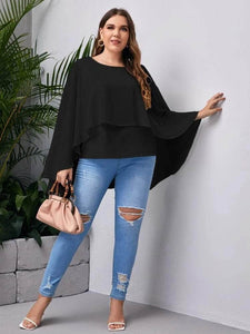 LT Fuse Dip Hem Cape Detail LTFUB195 Stitched Top - Black