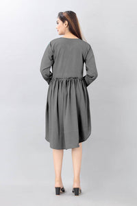 LT Fuse Dip Hem Elastic Waist Detail LTFUDR294 Stitched Dress - Grey