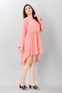 LT Fuse Dip Hem Elastic Waist Detail LTFUDR294 Stitched Dress - Pink