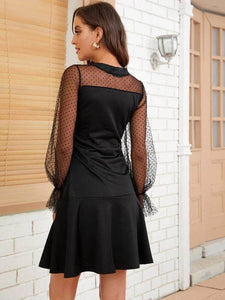 LT Fuse Dot Mesh Sleeve Georgette LTFUDR10 Stitched Dress