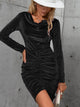 LT Fuse Front Shirred Detail Velvet LTFUDR244 Stitched Dress - Black