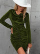 LT Fuse Front Shirred Detail Velvet LTFUDR244 Stitched Dress - Green