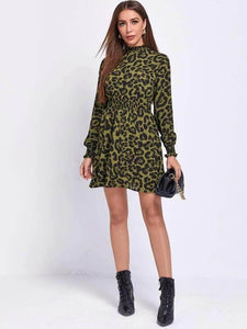 LT Fuse Leopard Print LTFUDR39 Stitched Dress - Green