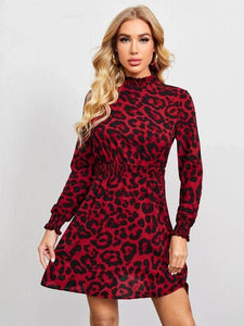LT Fuse Leopard Print LTFUDR39 Stitched Dress - Maroon