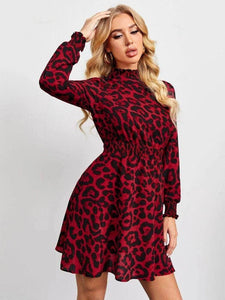 LT Fuse Leopard Print LTFUDR39 Stitched Dress - Maroon
