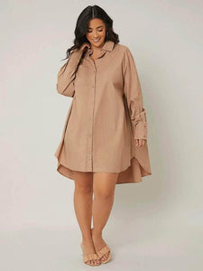 LT Fuse Oversized Button Detail LTFUDR278 Stitched Dress - Brown