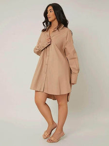 LT Fuse Oversized Button Detail LTFUDR278 Stitched Dress - Brown