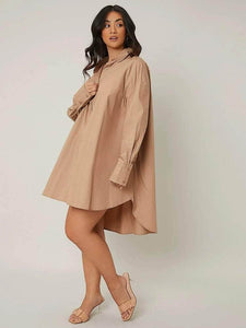 LT Fuse Oversized Button Detail LTFUDR278 Stitched Dress - Brown