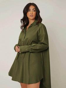 LT Fuse Oversized Button Detail LTFUDR278 Stitched Dress - Green