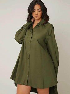 LT Fuse Oversized Button Detail LTFUDR278 Stitched Dress - Green