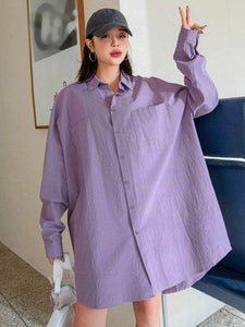 LT Fuse Oversized Button Shirt Detail LTFUB228 Stitched Top
