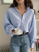 LT Fuse Oversized Button Shirt Detail LTFUB250 Stitched Top - Blue