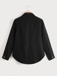 LT Fuse Oversized Printed Shirt Detail LTFUB224 Stitched Top - Black