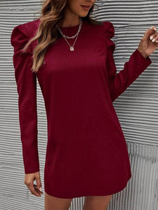 LT Fuse Puff Sleeve Detail LTFUDR291 Stitched Dress - Maroon