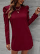 LT Fuse Puff Sleeve Detail LTFUDR291 Stitched Dress - Maroon