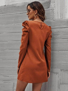 LT Fuse Puff Sleeve Detail LTFUDR291 Stitched Dress - Orange