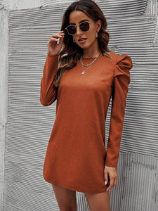 LT Fuse Puff Sleeve Detail LTFUDR291 Stitched Dress - Orange