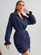 LT Fuse Ruched Detail LTFUDR253 Stitched Dress - Blue